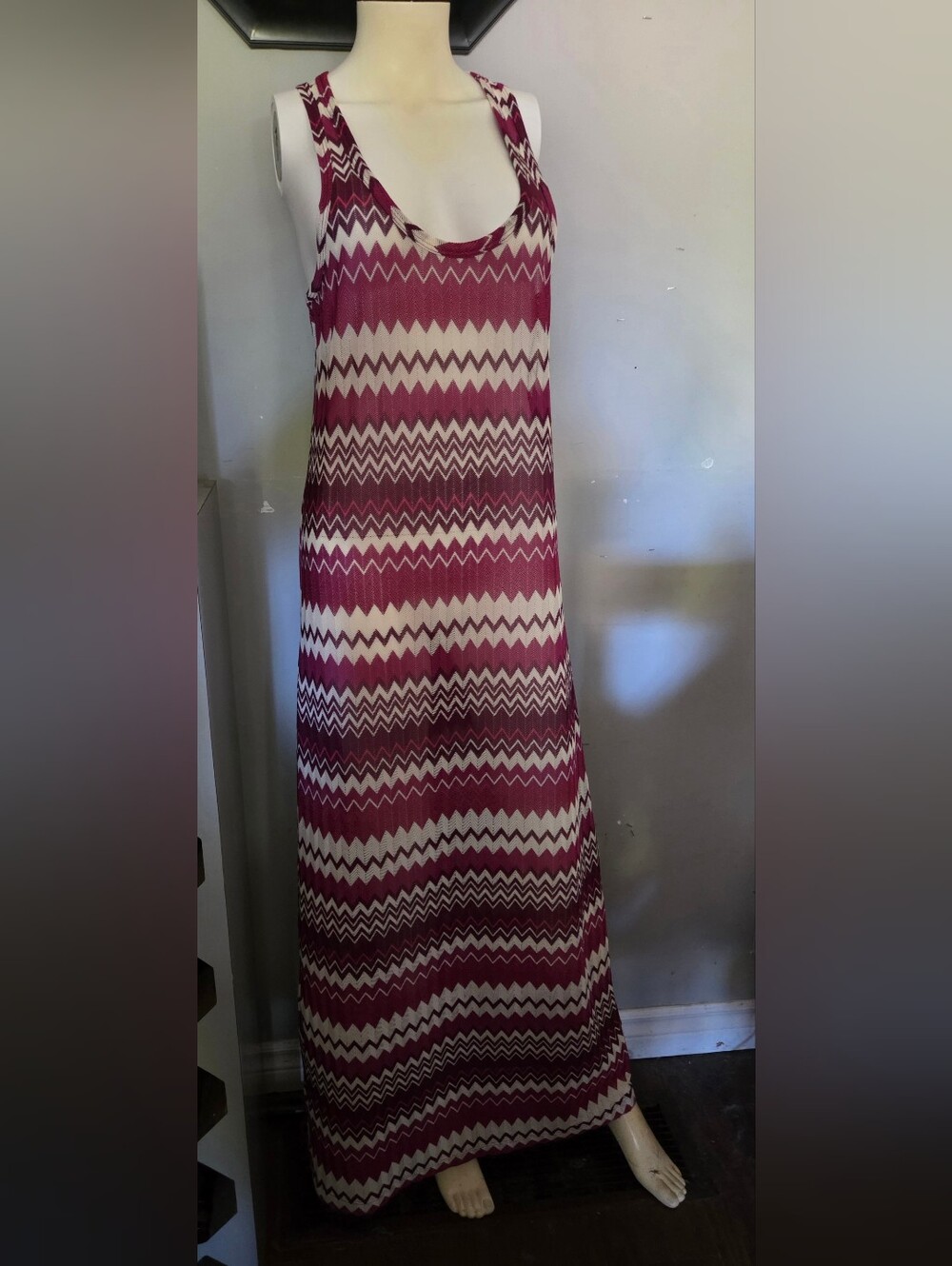 JOE FRESH Chevron Pink/Purple & White Maxi Sleeveless Beach Dress Size L